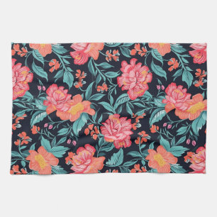 Linge De Cuisine Fleurs roses et coraux
