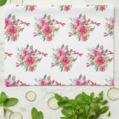 Linge De Cuisine Fleurs roses et libellules motif (Plié)