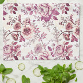 Linge De Cuisine fleurs roses et rouge foncé (Plié)