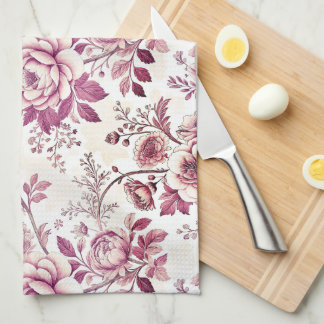 Linge De Cuisine fleurs roses et rouge foncé