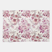 Linge De Cuisine fleurs roses et rouge foncé (Horizontal)