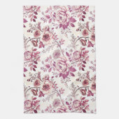 Linge De Cuisine fleurs roses et rouge foncé (Vertical)