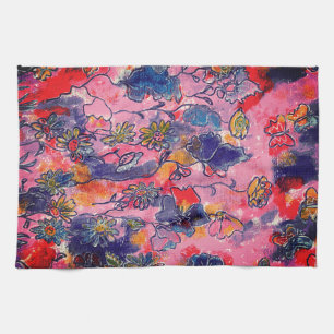 Linge De Cuisine Fleurs roses et violettes Jardin Aquarelle origina