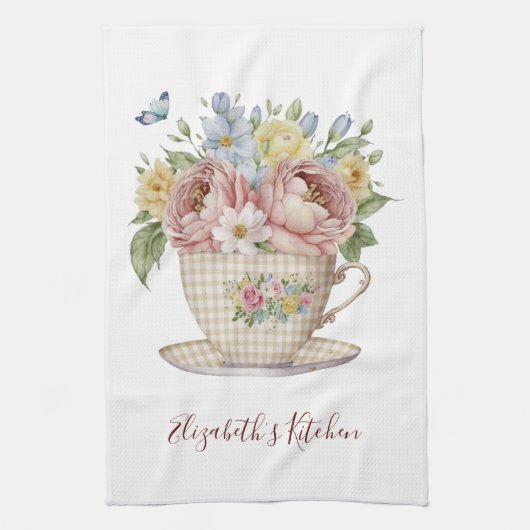 Linge De Cuisine Fleurs roses jaunes et bleues personnalisées dans  (Vertical)