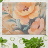 Linge De Cuisine Fleurs roses orange aquarelle élégantes floraisons (Plié)