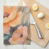 Linge De Cuisine Fleurs roses orange aquarelle élégantes floraisons (Quart Plié)