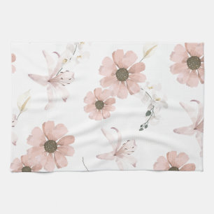 Linge De Cuisine Fleurs roses pastel aquarelle Art