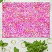 Linge De Cuisine fleurs roses, pêche, orchidée et corail (Plié)