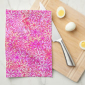 Linge De Cuisine fleurs roses, pêche, orchidée et corail (Quart Plié)