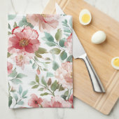 Linge De Cuisine Fleurs roses rouges (Quart Plié)