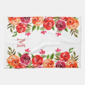 Linge De Cuisine Fleurs roses rouges orange monogrammes (Horizontal)