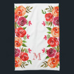 Linge De Cuisine Fleurs roses rouges orange monogrammes<br><div class="desc">Modèle floral de fleurs rouges,  orange,  roses et bordeaux et feuilles verts sur N'IMPORTE QUEL ARRIÈRE - PLAN COULEUR - nous montrons blanc. Personnalisez avec un monogramme,  des initiales,  un nom,  ou dire par vous-même,  un cadeau,  un cadeau mariage,  ou un cadeau pour la journée de la mère.</div>