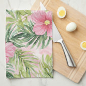 Linge De Cuisine Fleurs roses tropicales (Quart Plié)