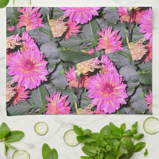 Linge De Cuisine Fleurs roses Verdure (Plié)