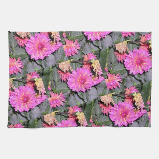 Linge De Cuisine Fleurs roses Verdure (Horizontal)