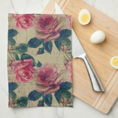 Linge De Cuisine Fleurs roses victoriennes vintages (Quart Plié)