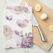 Linge De Cuisine Fleurs roses violettes et cœurs   (Quart Plié)