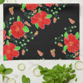 Linge De Cuisine Fleurs rouge vif (Plié)