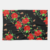 Linge De Cuisine Fleurs rouge vif (Horizontal)