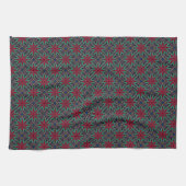 Linge De Cuisine Fleurs rouges avec vert et bleu (Horizontal)