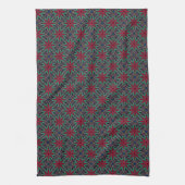 Linge De Cuisine Fleurs rouges avec vert et bleu (Vertical)