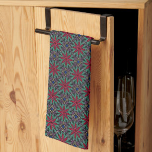 Linge De Cuisine Fleurs rouges avec vert et bleu