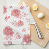 Linge De Cuisine Fleurs Rouges Chic (Quart Plié)