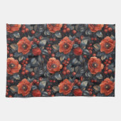 Linge De Cuisine Fleurs rouges en noir (Horizontal)