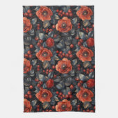 Linge De Cuisine Fleurs rouges en noir (Vertical)