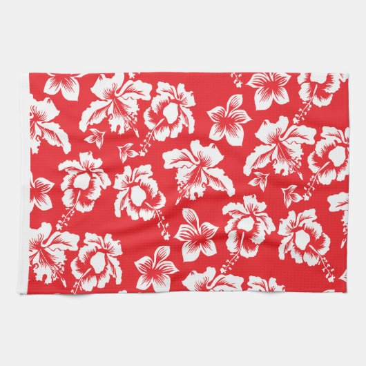 Linge De Cuisine Fleurs rouges hawaïennes (Horizontal)
