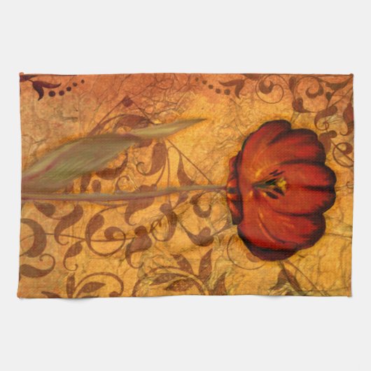 Linge De Cuisine Fleurs rouges I (Horizontal)