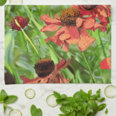 LINGE DE CUISINE FLEURS ROUGES RUDBECKIA (Plié)