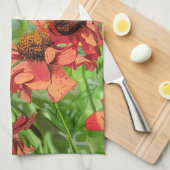 LINGE DE CUISINE FLEURS ROUGES RUDBECKIA (Quart Plié)