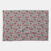 Linge De Cuisine Fleurs rouges sur gris (Horizontal)