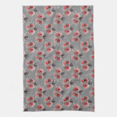 Linge De Cuisine Fleurs rouges sur gris (Vertical)