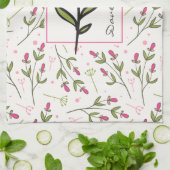 Linge De Cuisine Fleurs sauvages à longue tige rose et vert Personn (Plié)