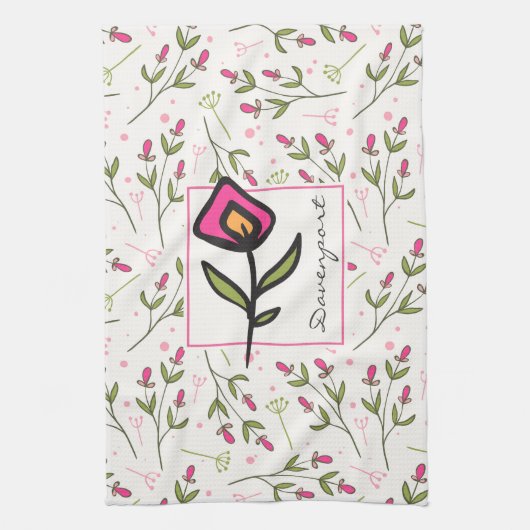 Linge De Cuisine Fleurs sauvages à longue tige rose et vert Personn (Vertical)