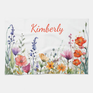 Linge De Cuisine Fleurs sauvages aquarelle vibrantes Personnalisées