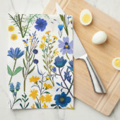 Linge De Cuisine Fleurs sauvages de Jardin Bleu Rustique (Quart Plié)