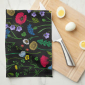 Linge De Cuisine Fleurs sauvages en noir (Quart Plié)