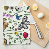 Linge De Cuisine Fleurs sauvages et papillons sur blanc (Quart Plié)