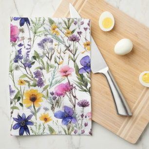 Linge De Cuisine Fleurs Sauvages Floral Rose Violet