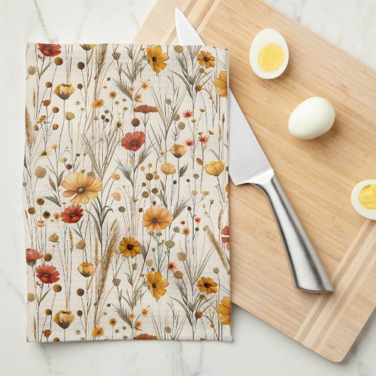 Linge De Cuisine Fleurs sauvages rustiques - Boho Automne modèle fl (Quart Plié)