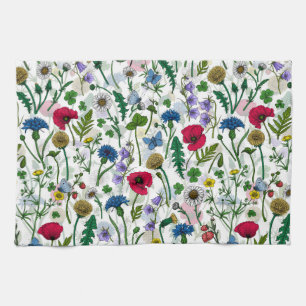 Linge De Cuisine Fleurs sauvages sur blanc cassé