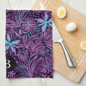 Linge De Cuisine Fleurs sauvages violettes et bleues | Monogramme (Quart Plié)