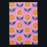 Linge De Cuisine Fleurs scandinaves mignonnes en rose et orange<br><div class="desc">Fleurs scandinaves mignonnes en rose et orange serviette de cuisine</div>