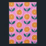 Linge De Cuisine Fleurs scandinaves mignonnes en rose et orange<br><div class="desc">Fleurs scandinaves mignonnes en rose et orange serviette de cuisine</div>