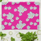 Linge De Cuisine Fleurs sur fond rose chaud (Plié)