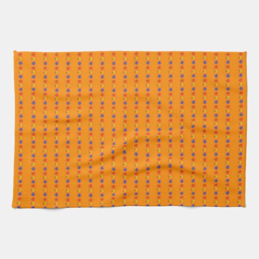 Linge De Cuisine Fleurs sur orange (Horizontal)