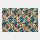 Linge De Cuisine Fleurs tropicales au feuillage bleu et vert (Horizontal)